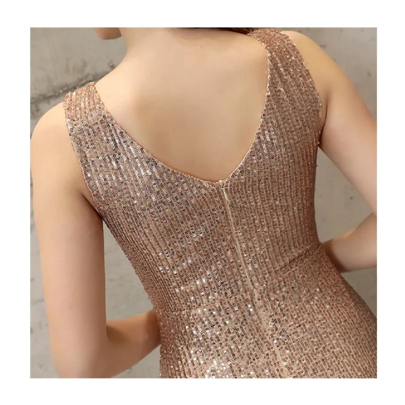 Red & Gold Sequin Dress Glitter Dress Formal Evening Gown Floor Length Ball Gown - Picture 10 of 12